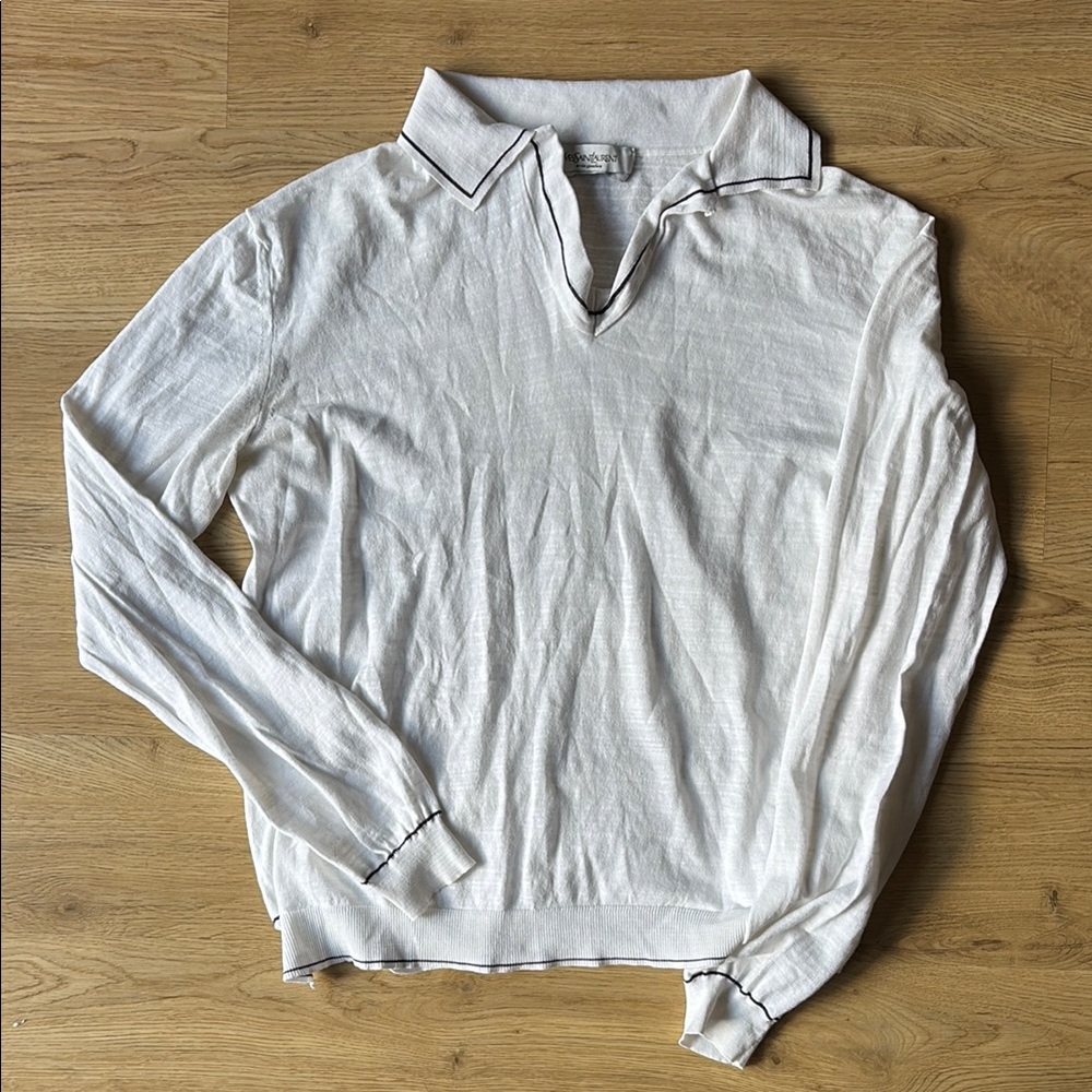 Yves Saint Laurent White Long Sleeve Polo Men’s Large
